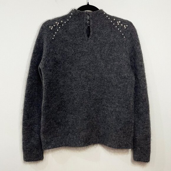 EUC Sezane Regina Rhinestone Pearl Mohair Wool Sweater Charcoal Small - Picture 4 of 9